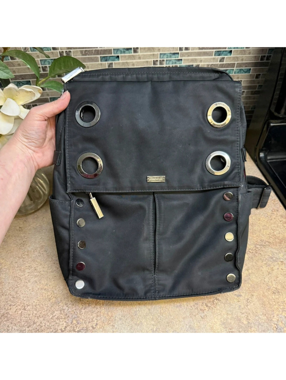 Hammitt Montana Large Black Nylon Backpack Bag Gunmetal Hardware Retired